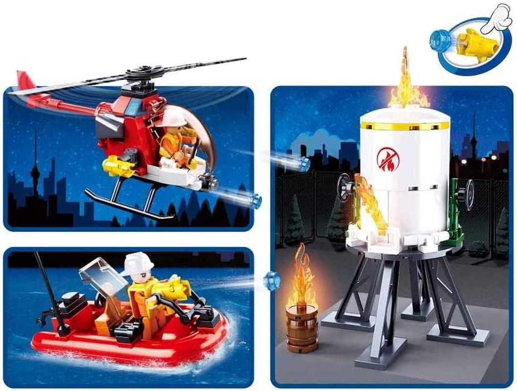 Sluban Klemmbausteine ​​​​SL95681, Feuerwehrfahrzeuge Set (490 Teile) [M38-B0811], Spielset, Klemmbausteine, Rettungskräfte, mit Spielfigur, Feuerwehr, bunt