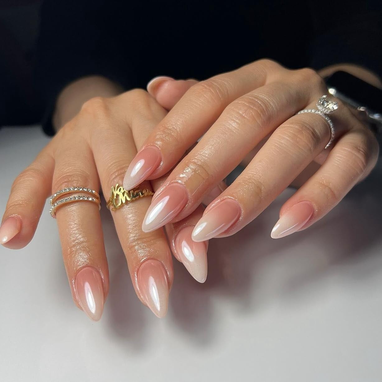 Ongles Chromés Autocollants - Colle Pailletée Brun Amande Moyen Sur Les Ongles Faux Ongles Pailletés Colle Sur Ongles Artificiels Ongles Acryliques Vernis Pour Femme 24 Pièces