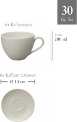 vivo - Villeroy & Boch Group - Service de table Basic White 30 pièces, lavable au lave-vaisselle et au micro-ondes, Service de table blanc, Service à café, Céramique, Assiettes, Tasses, Porcelaine Premium