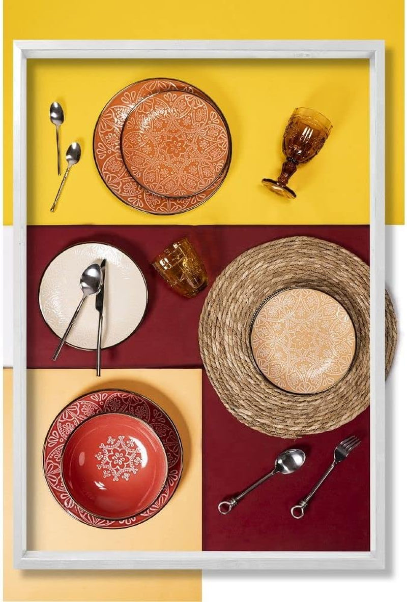 Service de table en grès 12 pièces, 4 assiettes en 4 designs différents, Baku Sunset