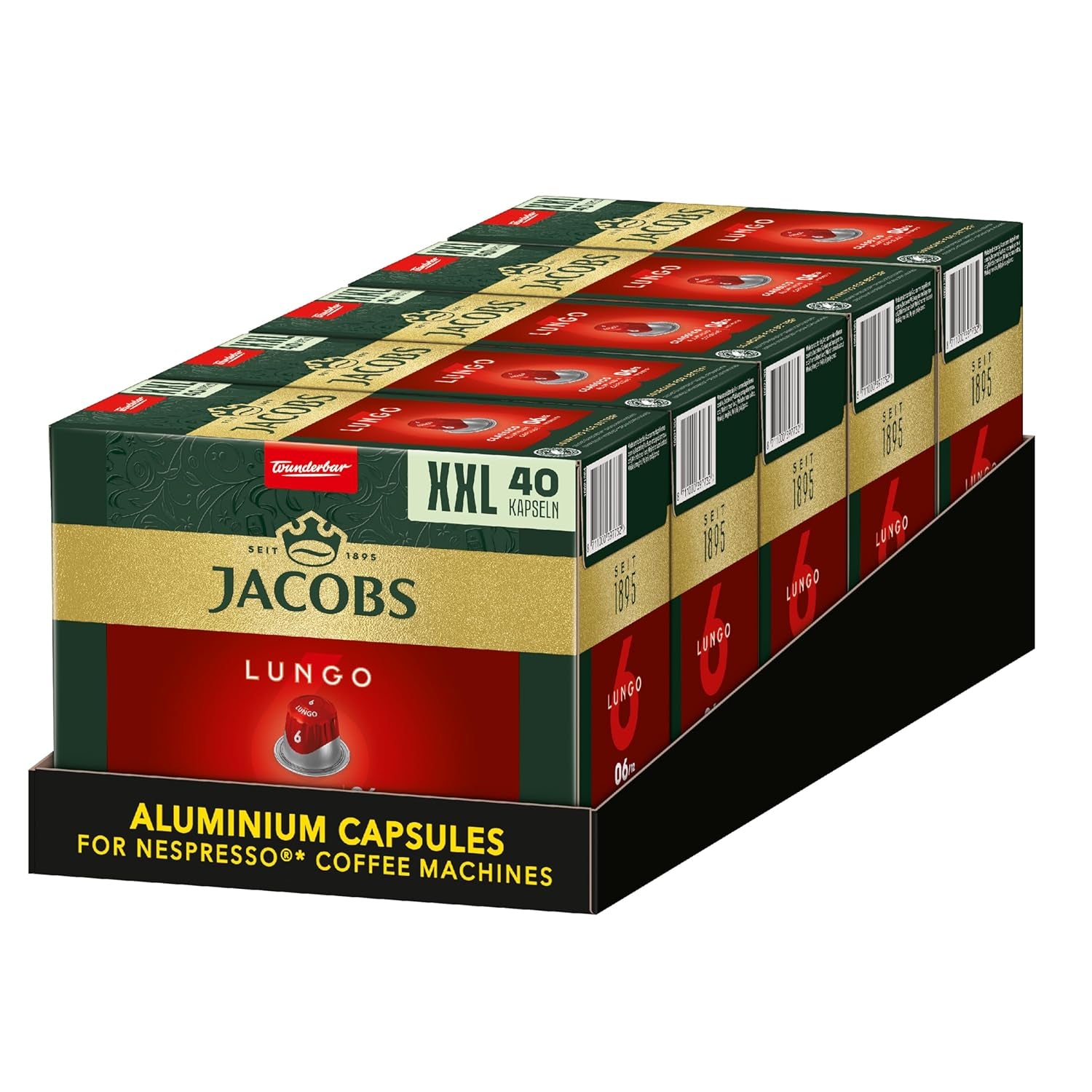 Jacobs Capsules de café Lungo Classico, Megapack XXL, Intensité 6/12, 5 x 40 tasses, Capsules de café compatibles Nespresso*, 200 capsules
