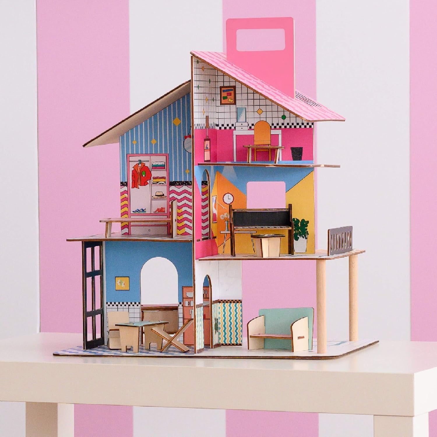 Olivia's Little World 360 Maison de poupée en bois pour enfants, poupées de 8,9 cm et 12 accessoires, multicolore TD-13260C