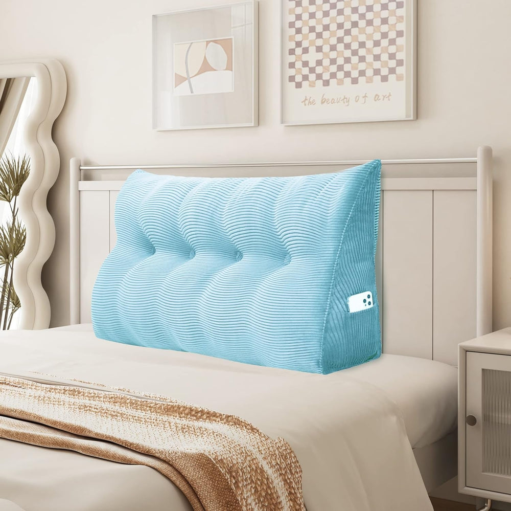 Pernă Johnear cu pană, pernă de citit pentru pat și canapea, pernă pentru spătar, pernă pentru tăblie, pernă lombară triunghiulară mare (gri, 45 cm)