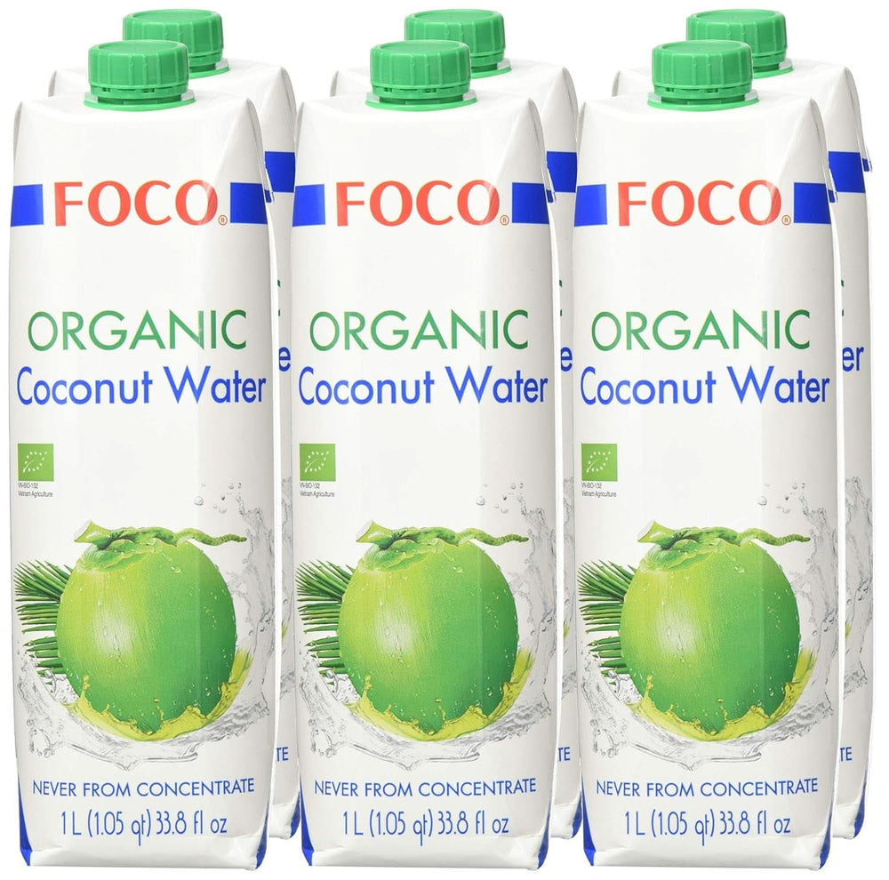 FOCO Eau de Coco Bio Boisson Sportive Rafraîchissante Pure 100% Eau de Coco - 6 X 1 Litre Naty Shop