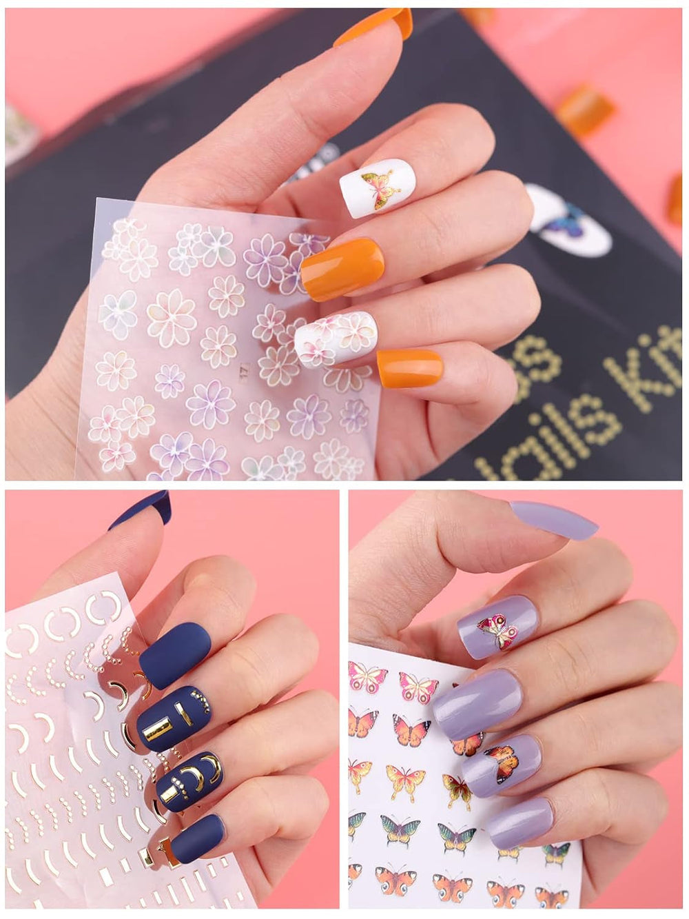 EBANKU 576 pièces ongles courts à presser avec colle à ongles, 12 couleurs d'ongles artificiels courts mats, 8 ongles artificiels courts brillants, 4 ongles artificiels à paillettes