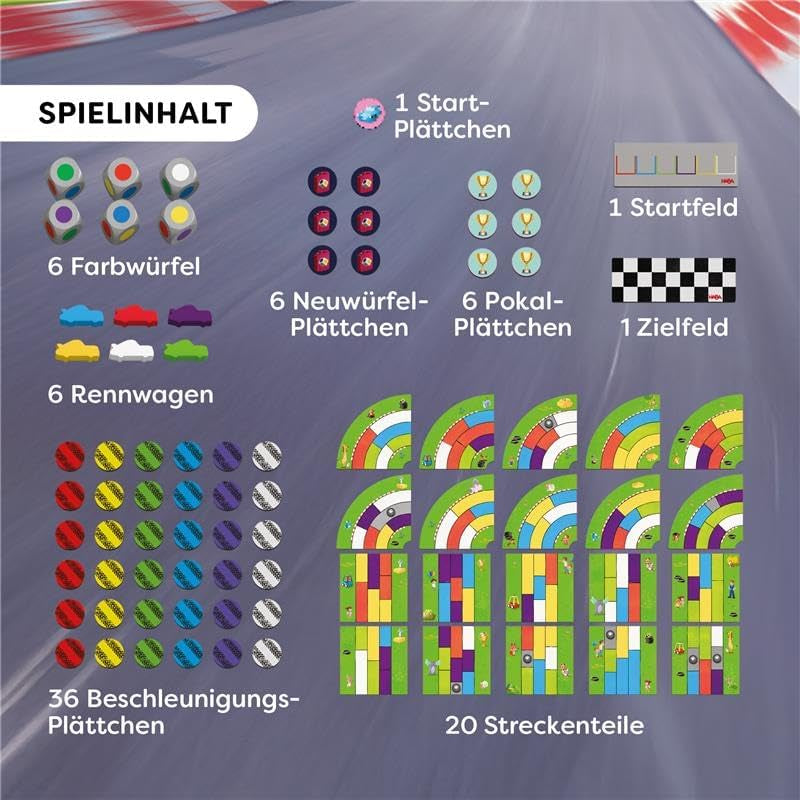 HABA Monza - Jeu de société rapide et jeu de course automobile pour enfants à partir de 5 ans - Avec 6 voitures en bois colorées et dés colorés - 2012226001