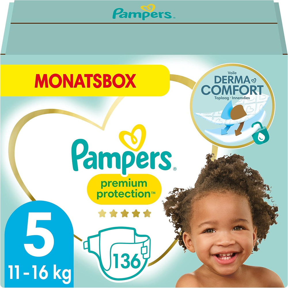 Pampers Premium Protection Taille 5, 152 Couches, 11kg-16kg, notre protection n°1 contre la peau et les fuites
