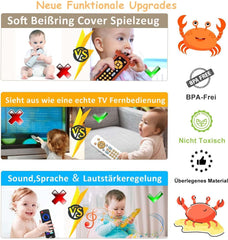 Jouet télécommandé pour bébé avec lumière et musique, anneau de dentition en silicone souple, joli tapis d'éveil, jeu musical télécommandé réaliste en 3 langues, jouet éducatif précoce à partir de 6 mois