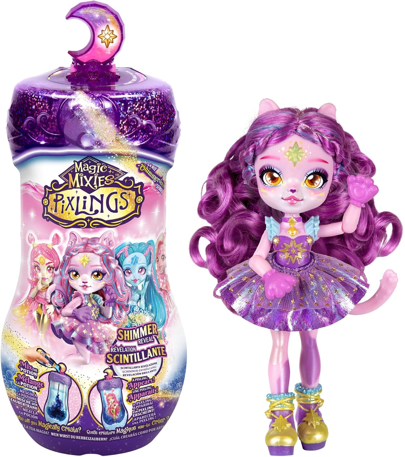 Pixlings Magische Pixlings-Puppen, 4 Verschiedene Puppen – 2 neu – Fashion Doll 15 cm – Zaubertränke – geheimes Spielzeug mit Tränken (MG101000)