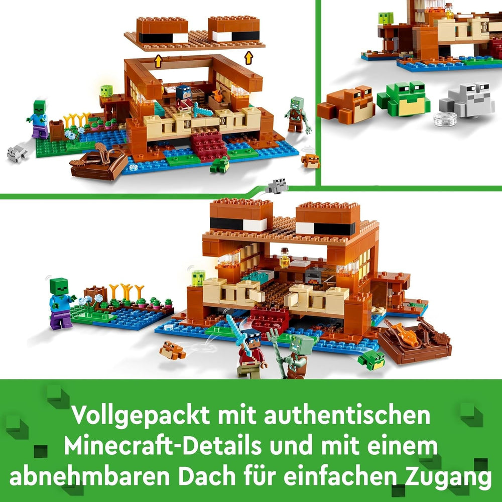 LEGO Minecraft The Frog House, maison de jouets avec figurines dont zombie, slime et noyé, ainsi que des accessoires tels qu'un bateau jouet et un établi, cadeau pour garçons et filles à partir de 8 ans 21256 Jeux de construction Besuche den LEGO-Store
