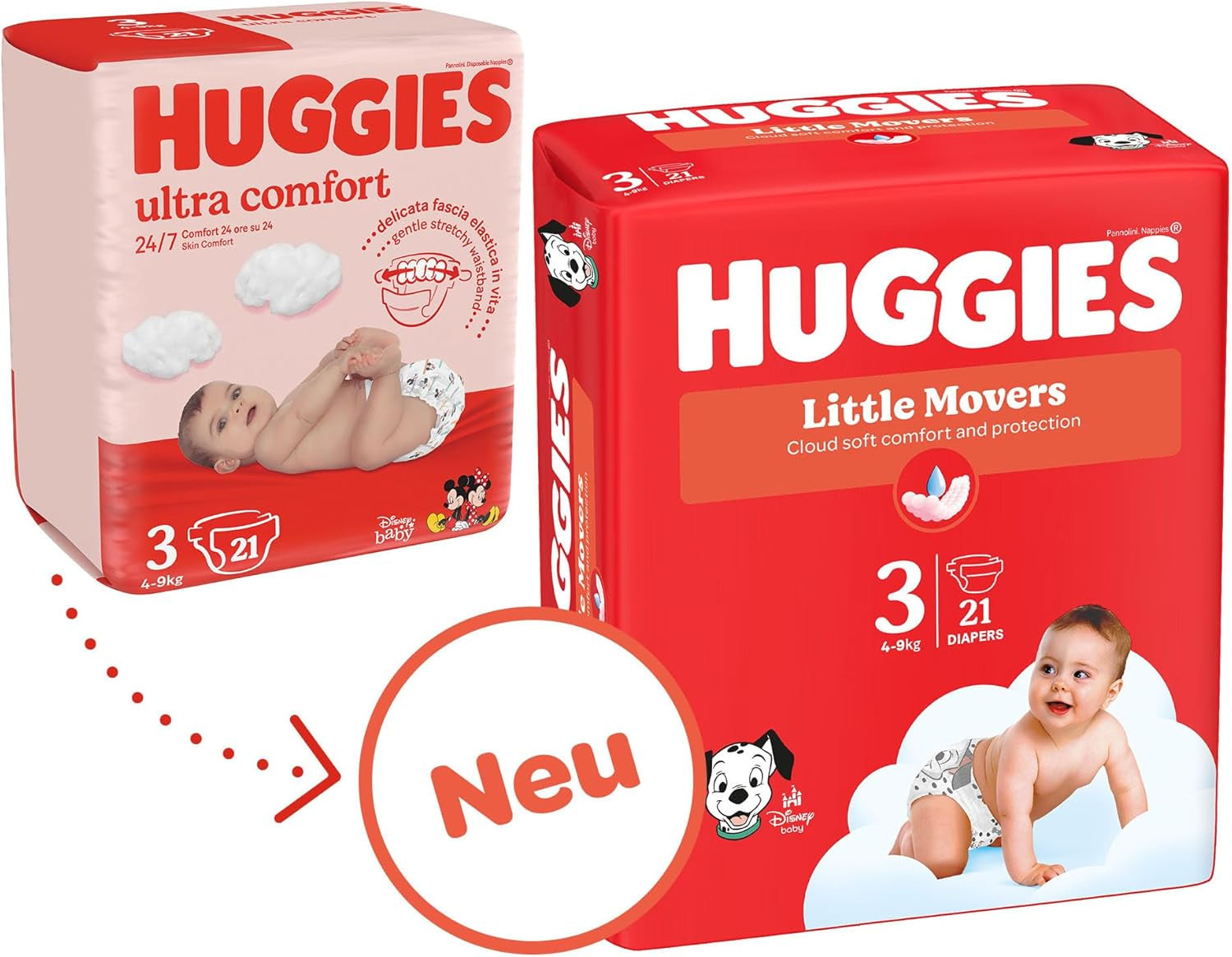 Couches pour bébé Huggies Little Movers, motif Disney, taille 3, 168 unités (3 x 56), boîte mensuelle