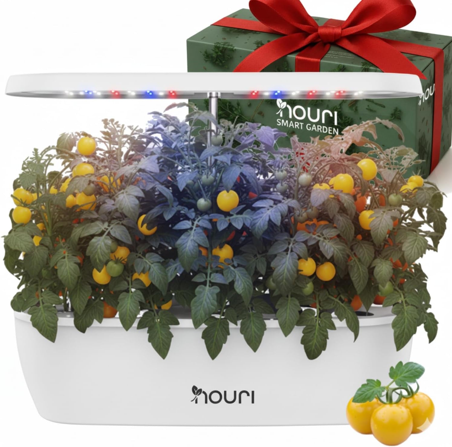 Nouveau pont 7 + basilic héritage | Jardin intelligent pour les cuisiniers à domicile | Système de culture hydroponique | Lampes de culture LED | Kit de jardinage d'herbes aromatiques d'intérieur pour les amateurs de plantes et les jardiniers, blanc