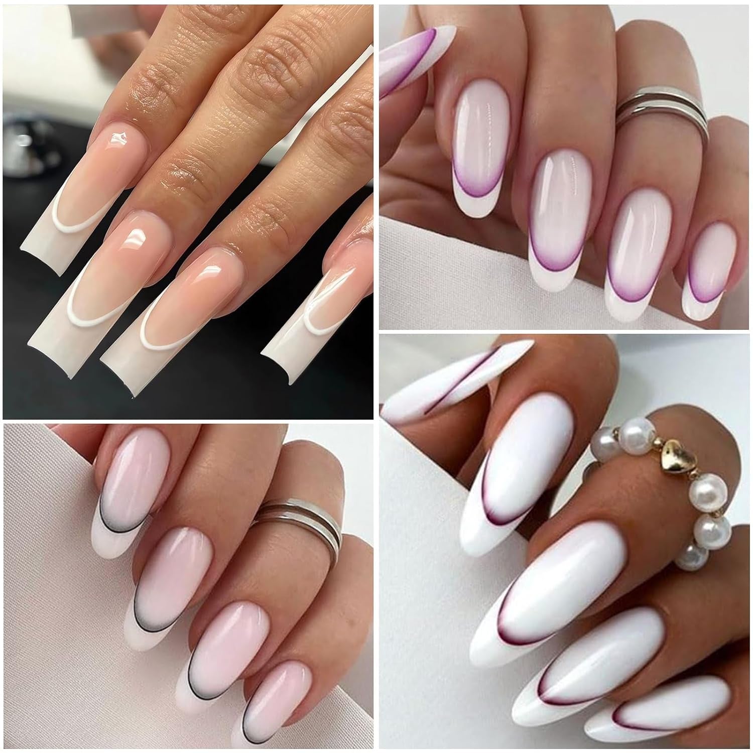 12 Stück French Tip Nagelsticker Selbstklebend Bunte French Nails Schablone Nagelaufkleber Nail Art Stickers Nageldesign DIY Nägel Zubehör(12 Farben)