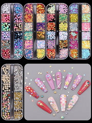 EBANKU Nail Art Strass Kit Multi Design Zubehör Mit 1 Pinzetten 1 Stück Wachsstifte Deko Diamanten Kristalle Perlen Edelsteine ​​​​Bunt Pferdeaugen Strass Metall Nieten Für Nagel DIY (1 Stück (10Er Pack))