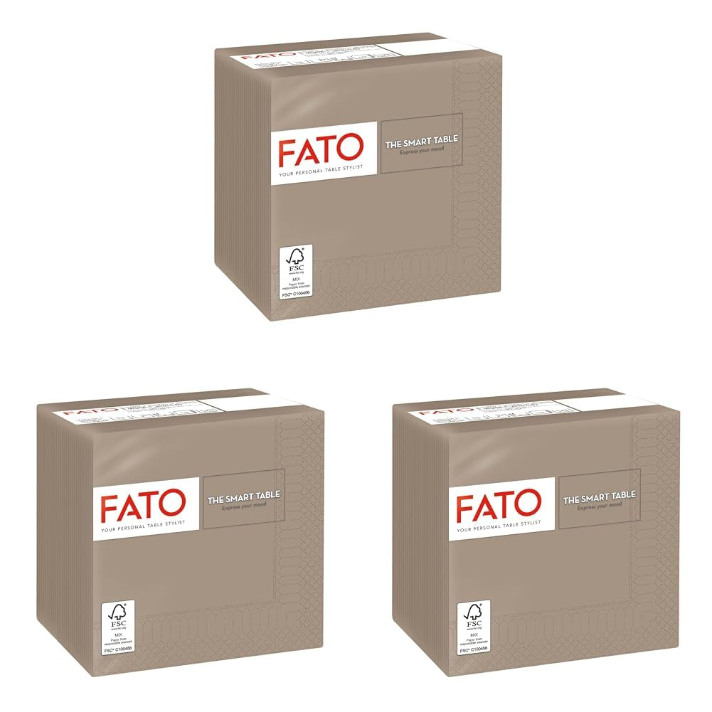 , Serviettes en papier jetables, Idéales pour l'apéritif et les cocktails, Paquet de 100 serviettes, Format 24X24 pliées en 4, 2 couches, Couleur Tourterelle, Papier 100% pure cellulose, certifié Fsc