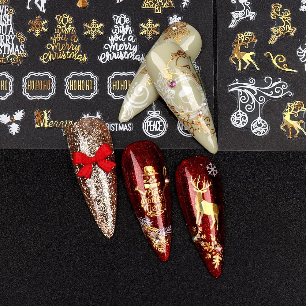 9 Blatt Nagelsticker Weihnachten Nagelaufkleber Selbstklebend Weiß Rentier Schneemann Nail Art Sticker Dekoration Nageldesign Zubehör