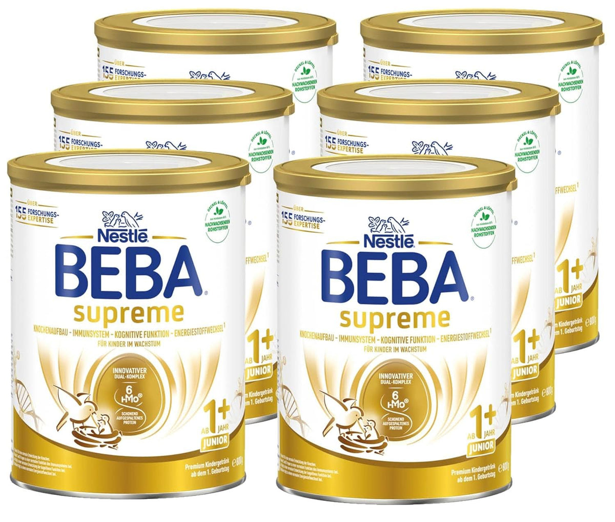 Boisson pour enfants BEBA SUPREME Junior 1+ à partir de 1 ans, nourriture pour enfants avec complexe 6 HMO, uniquement lactose, sans huile de palme, pack 6 (6 x 800 g) Mère et Enfant Naty Shop