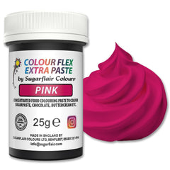 Pastă colorantă alimentară Sugarflair Colourflex Extra Paste roz - Colorant alimentar comestibil pentru cremă de unt, ciocolată, pastă de zahăr, glazură, fondant, mixuri pentru prăjituri, aluat și multe altele - 25g