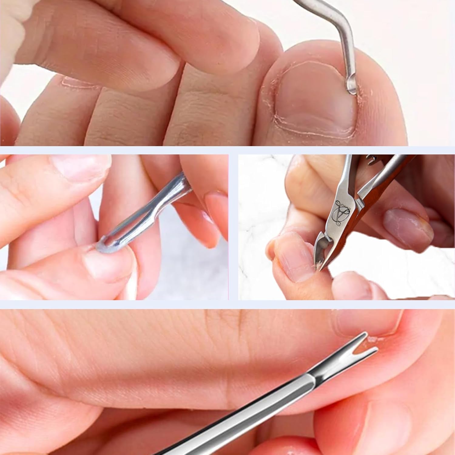 ARMIZ Ensemble 4 pièces repousse-cuticules et pinces, ensemble d'outils professionnels pour enlever les cuticules, pince multi-usages en acier inoxydable pour manucure et pédicure