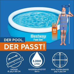 Piscine hors sol Bestway Fast Set sans pompe 305 x 66 cm, bleue, ronde (57456)