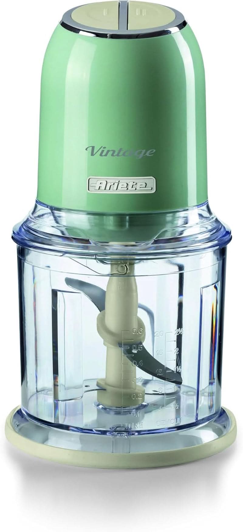 Ariete Vintage 438, Retro Elektrischer Gemüse- Und Ice-Crusher Mit 2 Geschwindigkeitsstufen, 4 Edelstahlklingen, Rutschfesten Standüßen, 600 Ml Fassungsvermögen, 400W, Beige Mère et Enfant Naty Shop Vert