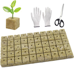 Lot de 50 tapis de culture en laine minérale, cube de laine minérale, isolation en laine minérale, tapis de culture en laine minérale avec ciseaux et gants pour culture hors sol, culture hydroponique et transplantation