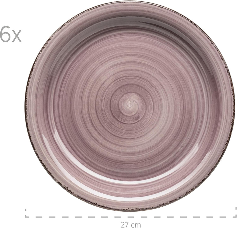 MÄSER 931951 Bel Tempo II Service de table pour 6 personnes Look vintage moderne Service de table 12 pièces Peint à la main Baie Violet Céramique