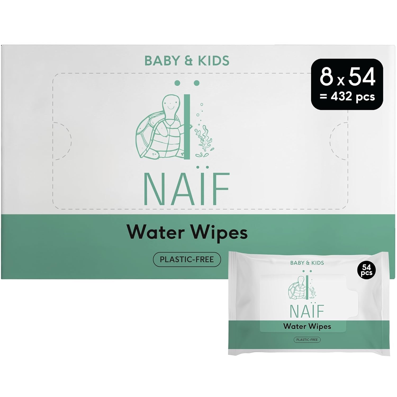 Naïf Lingettes Bébé Sans Plastique 54 Pièces (1 Paquet x 54 Pièces) - Pour les Fesses, le Corps et le Visage de Bébé - Ingrédients Naturels