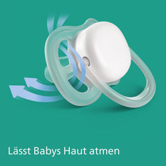 Sucettes Philips AVENT ultra air - pack de 4 sucettes respirantes sans BPA pour bébés de 6 à 18 mois, comprenant étui de transport et stérilisation, motif tortue/baleine (modèle SCF085/66)