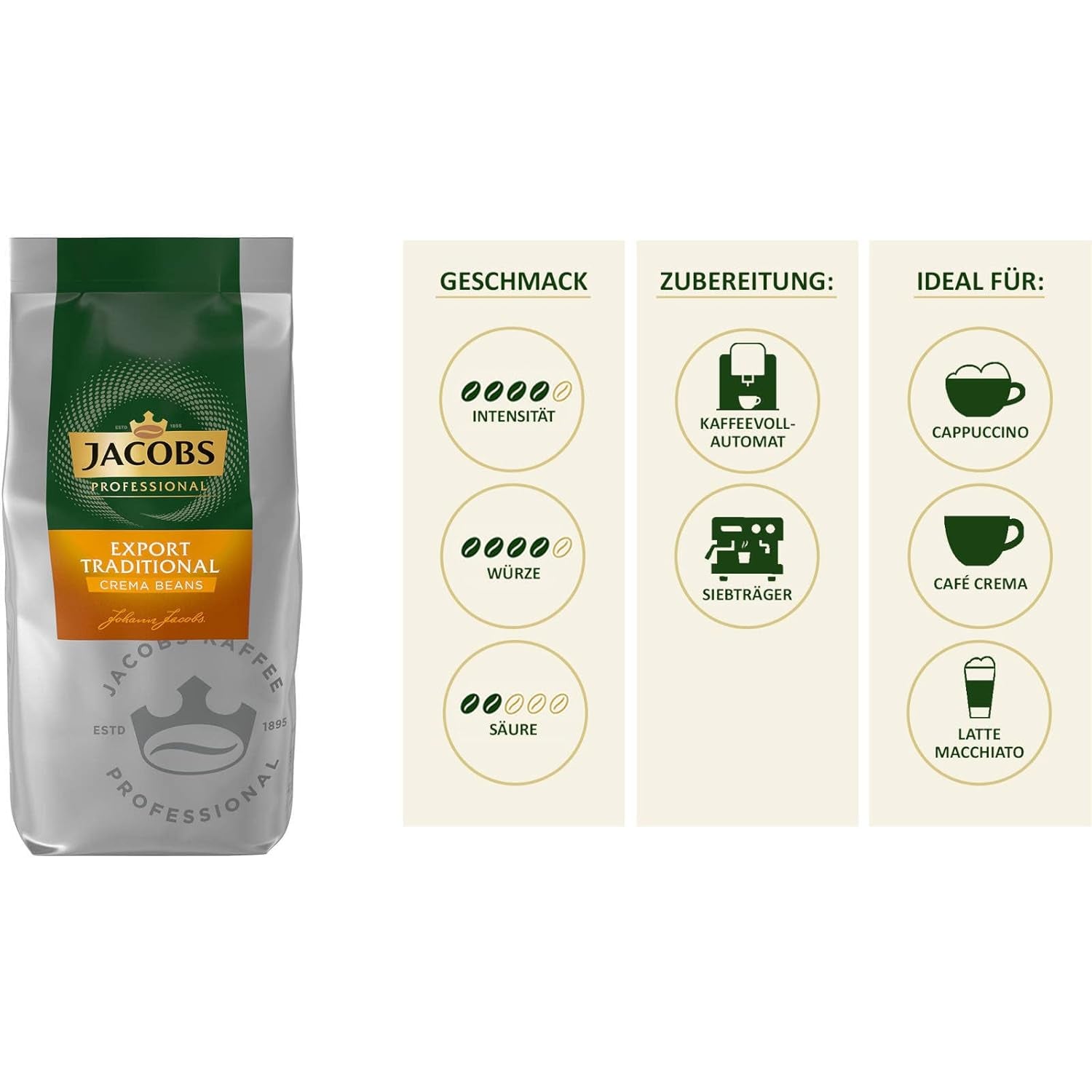 Café traditionnel à la crème de café, grains entiers, 8 x 1000g, 8 kg