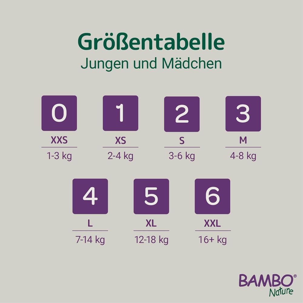 Couches Bambo Nature pour bébés, taille 4 (7-14 kg), 144 pcs, boîte mensuelle | Couches haut de gamme avec protection améliorée contre les fuites | Confort et liberté ultimes pour les enfants actifs | Couches testées dermatologiquement