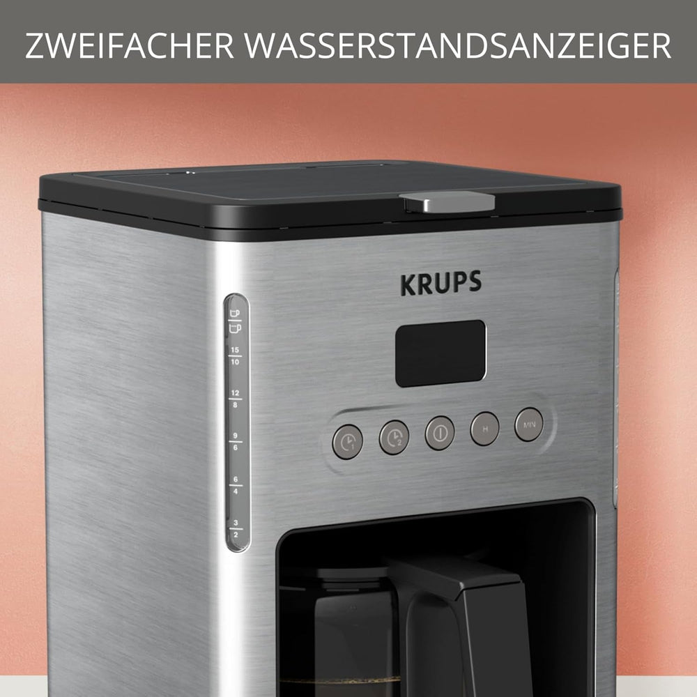 Machine à café expresso avec filtre Krups KM442D Premium | 10-15 tasses | 1000 watts | programmable | fonction maintien au chaud | acier inoxydable | noir