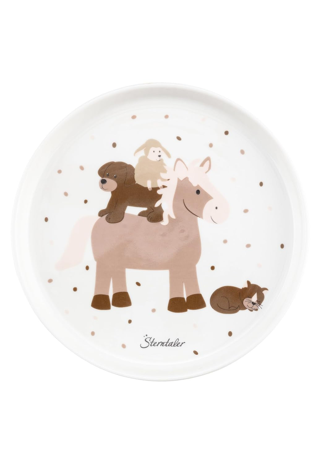 Sterntaler Service de table en porcelaine au design rustique – Service de table avec base en silicone antidérapante et amovible – Vaisselle pour bébé et enfant avec assiette, bol de 400 ml et tasse de 200 ml, blanc