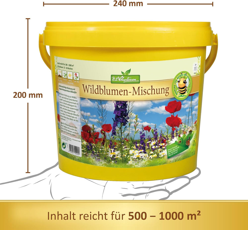 Mélange de fleurs sauvages NL Chrestensen | Seau 5L pour 500-1000 m² | Graines de fleurs vivaces rustiques | Prairie de fleurs sauvages pour les abeilles et les papillons | Pour jardin, prairie