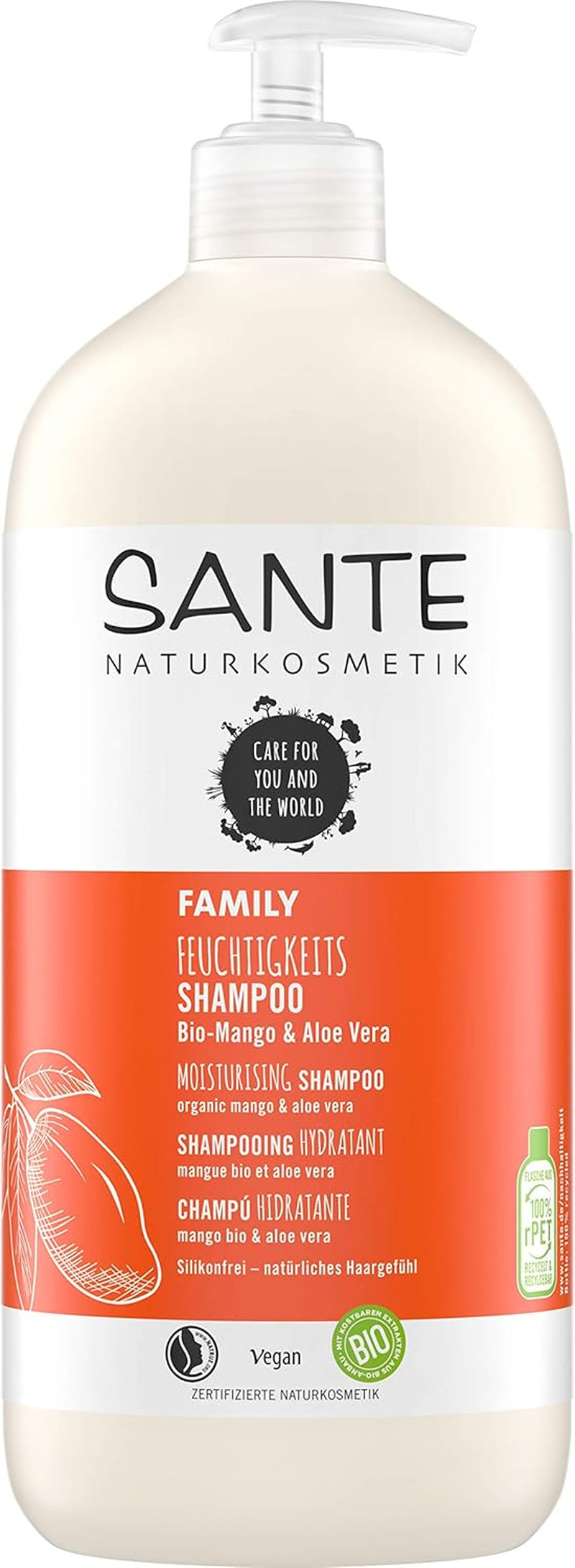 SANTE Natural Cosmetics Șampon de hidratare intensă Aloe Vera + extract de mango Duș și baie Naty Shop 950 ml Clasic