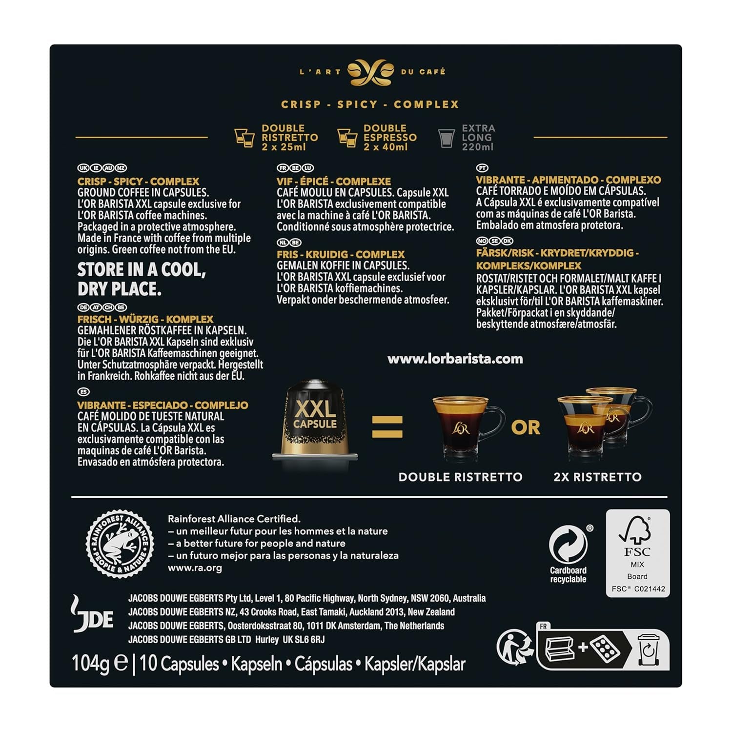 L'OR Barista Kaffeekapseln Ristretto, exclusif pour L'OR Barista Maschinen, 5er Pack, 5 x 10 Kapseln
