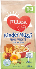 Milupa copii muesli fructe fine - cereale mic dejun muesli de la 1 la 3 ani, fara adaos de zahar, 4 x 400g Mama si Copilul Naty Shop Fructe fine 4 x 400 grame