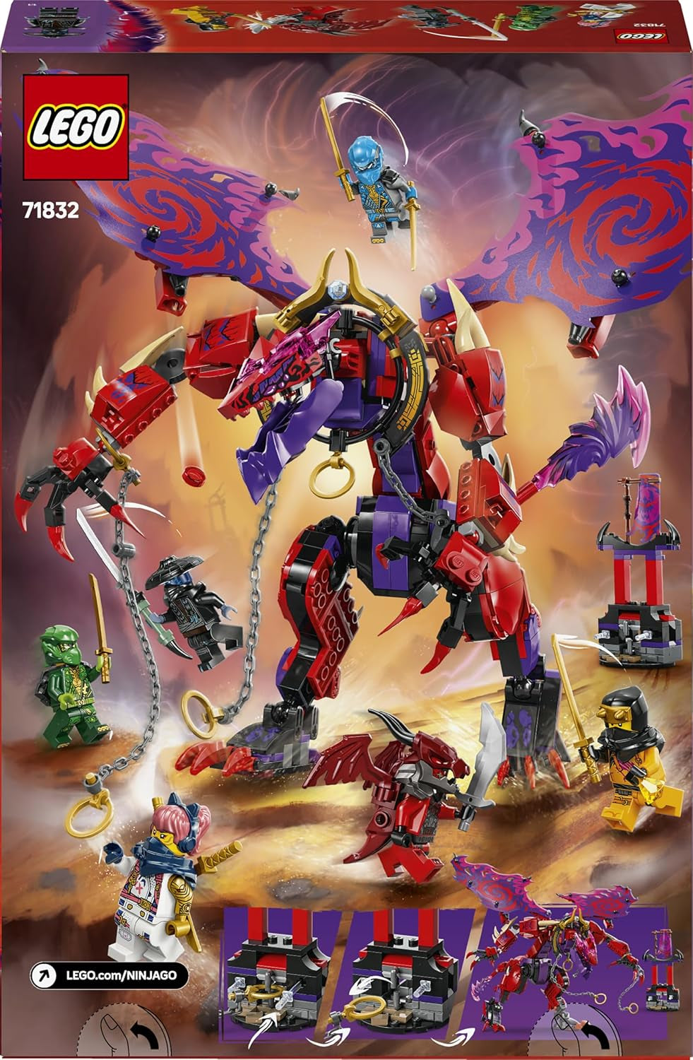 LEGO NINJAGO Chaosdrache Donnerzahn - Jeu avec 6 figurines Ninja - Jeu de rôle pour les jeunes et les filles à partir de 8 ans - Jeu pour la série TV Aufstieg der Drachen 71832