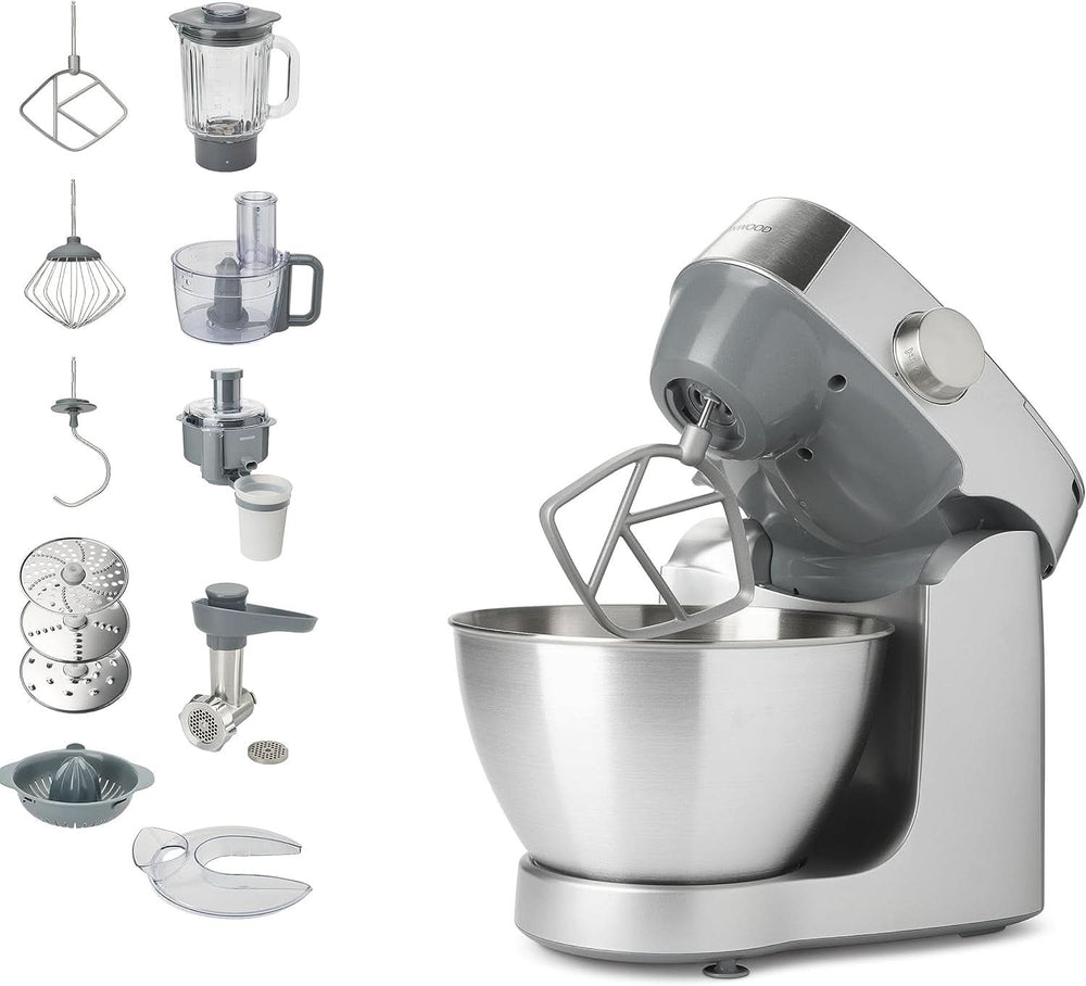 Kenwood Prospero+ KHC29A.R0SI Machine de cuisine, 4,3 L Edelstahlschüssel, Inkl. 10-Teiligem Zubehör-Set Mit Fleischwolf, Glas-Mixer, Zitruspresse, Entsafter Und Mehr, Inkl. Easyweigh Waage, 1000W, Argent Mère et Enfant Naty Shop Silber Inkl. 9 Accessoires