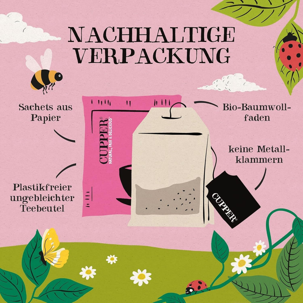 Cupper Thé aux fruits bio Canneberge Framboise | Thé à la framboise | 250 sachets de thé non blanchis | Grand paquet | Parfait pour le bureau | Écologique | Commerce équitable