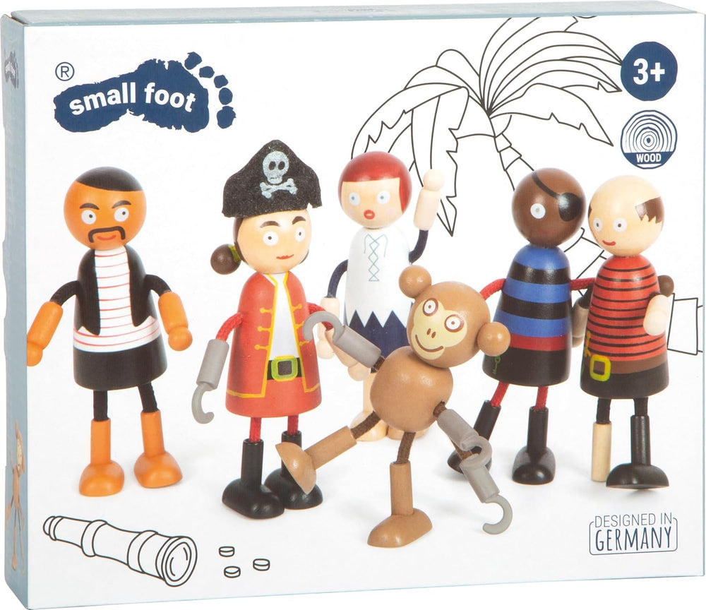 Poupées pirates en bois flexibles Small Foot, 5 pirates et 1 singe, détaillées et flexibles, à partir de 3 ans, 12412