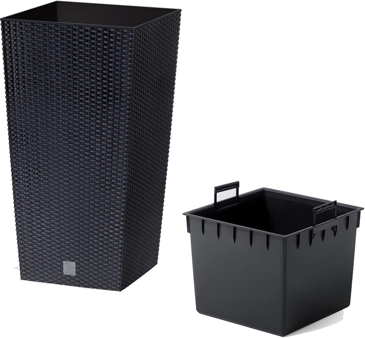 Pots/pots Prosperplast aspect rotin avec insert | 32,5 x 32,5 x 61 cm | anthracite | résistant aux intempéries et aux UV | en plastique robuste | pour intérieur et extérieur