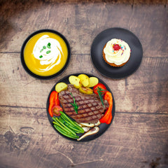 Service de table en céramique fine noir mat – 18 pièces – Service de table pour 6 personnes comprenant assiettes à gâteau, assiettes plates, assiettes plates – Passe au lave-vaisselle