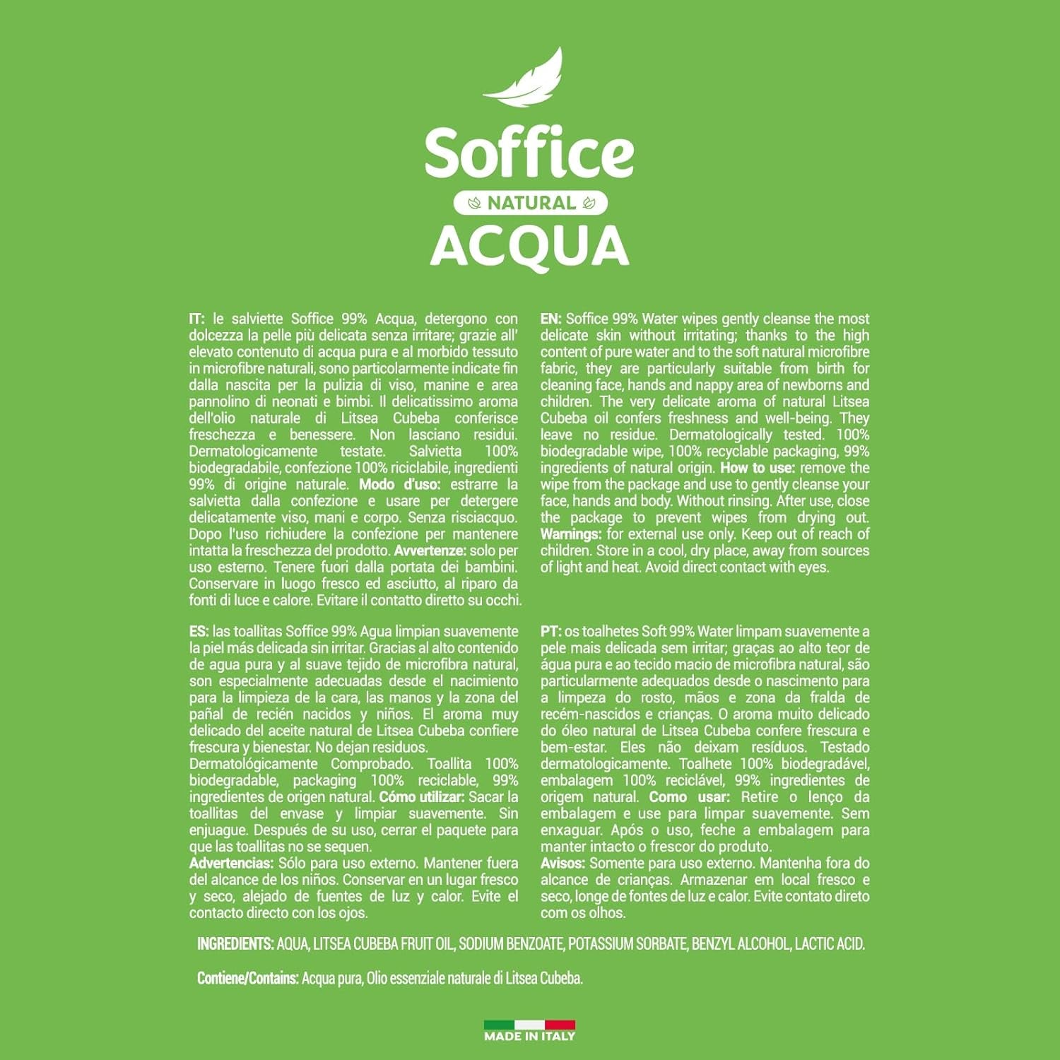 Lingettes humides nettoyantes naturelles pour bébé, 99% d'eau, formule très délicate pour l'hygiène quotidienne des enfants et des nouveau-nés - 12 paquets de 64 lingettes