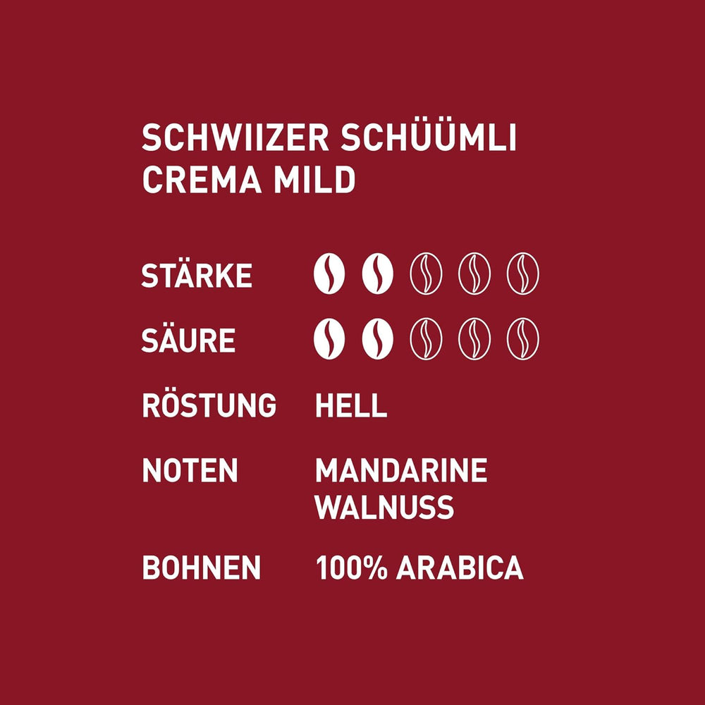 Schwiizer Schüümli Crema Doux, 100 % grains de café Arabica de qualité supérieure, fruité et noisette, pour machines à café entièrement automatiques, intensité 2/5, torréfaction légère, certifié Rainforest Alliance, 1 kg (lot de 2)