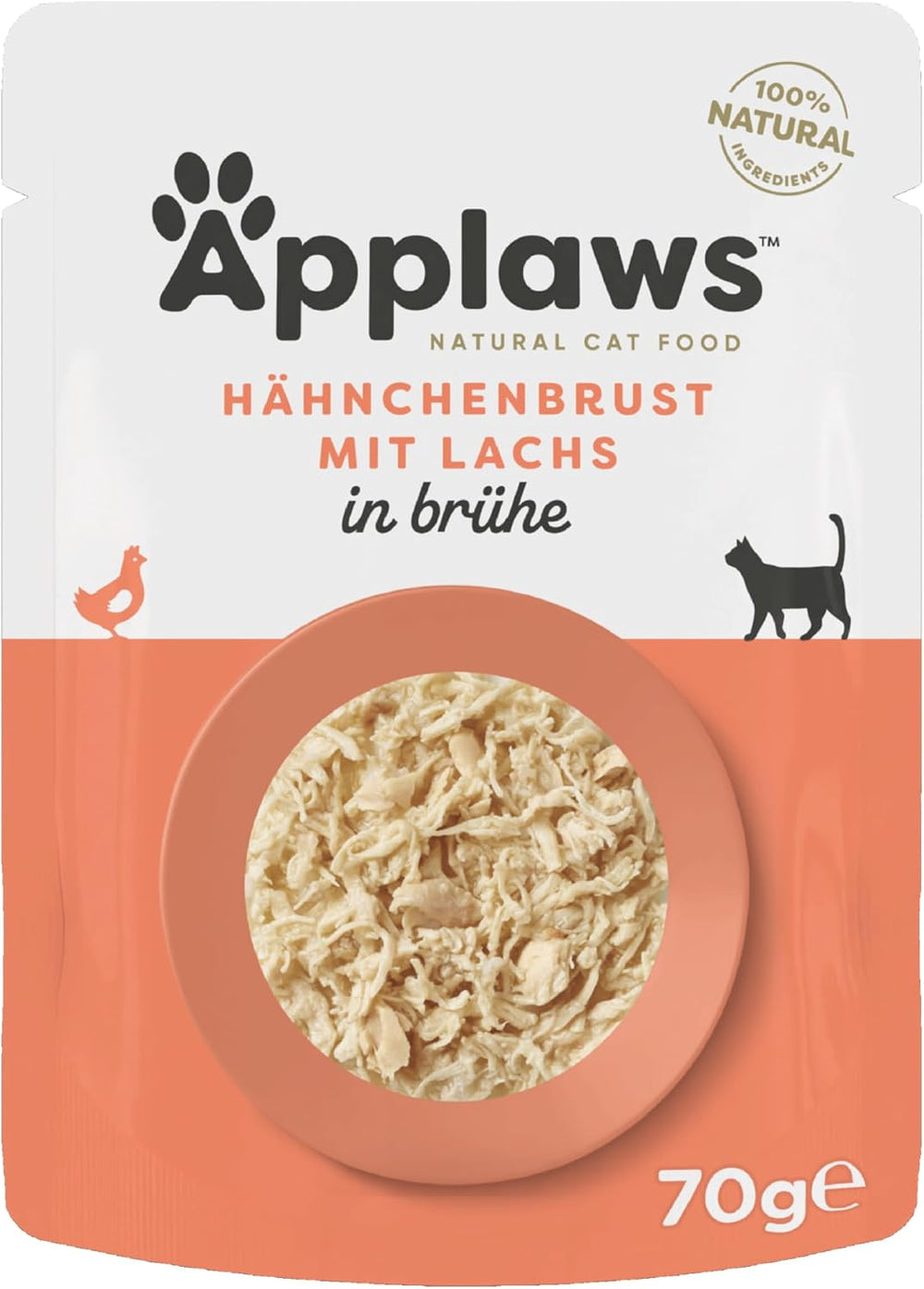 Hrană umedă pentru pisici Applaws 100% naturală, piept de pui cu somon în bulion - pachet de 12 pliculețe a câte 70 g