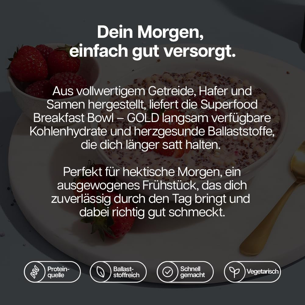 Les protéines fonctionnent | Superfood Breakfast - GOLD Innovation, céréales primées, muesli protéiné, riche en nutriments avec céréales, graines et avoine, riche en fibres, pomme et cannelle, 10 portions, 600 g