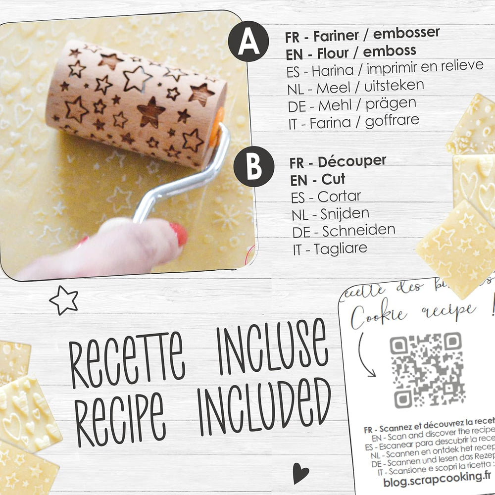 ScrapCooking 3798 Ensemble de rouleaux à biscuits de Noël - 3 mini rouleaux à biscuits en bois à motifs - Décorations en relief - Emporte-pièce sablé