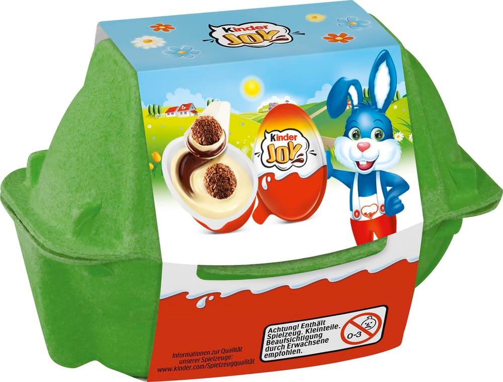 Kinder Joy pack de 2 - Une moitié avec une délicieuse crème de lait et de cacao et des boules croquantes, et l'autre moitié avec une belle surprise - Chocolat de Pâques, bonbons de Pâques - Cadeau de Pâques - 40g