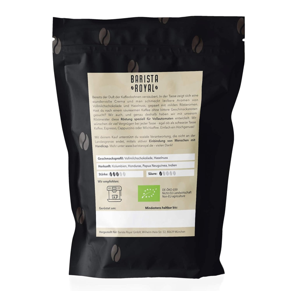 Café pour distributeur automatique "Barista Royal" – 1 kg de machines à café bio – Genre non complexe pour café crème, cappuccino et plus – Parfait pour café automatique DeLonghi, Philips, Krups, Jura